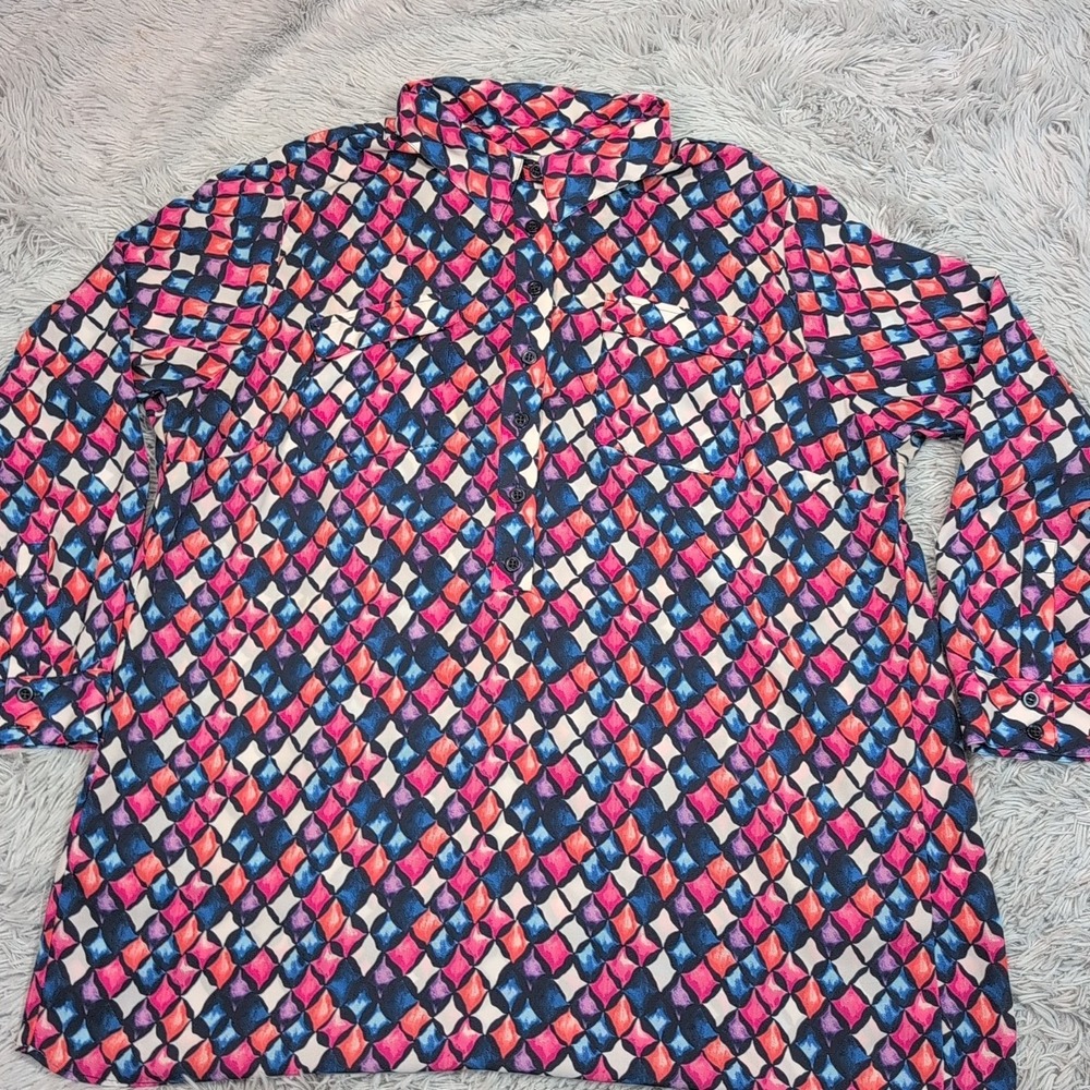 CJ Banks Shirt Womens Multicolor 2X Blouse Henley Pocket Comfort Casual Fun